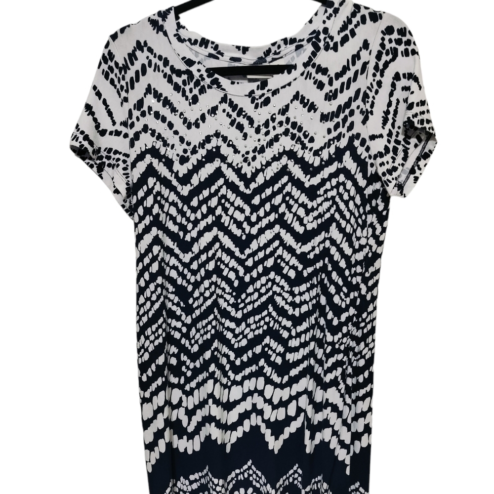 1114)Zenergy by Chico's Navy and White Knit Short Sleeve Pullover Dress Size 2/L - Picture 6 of 8